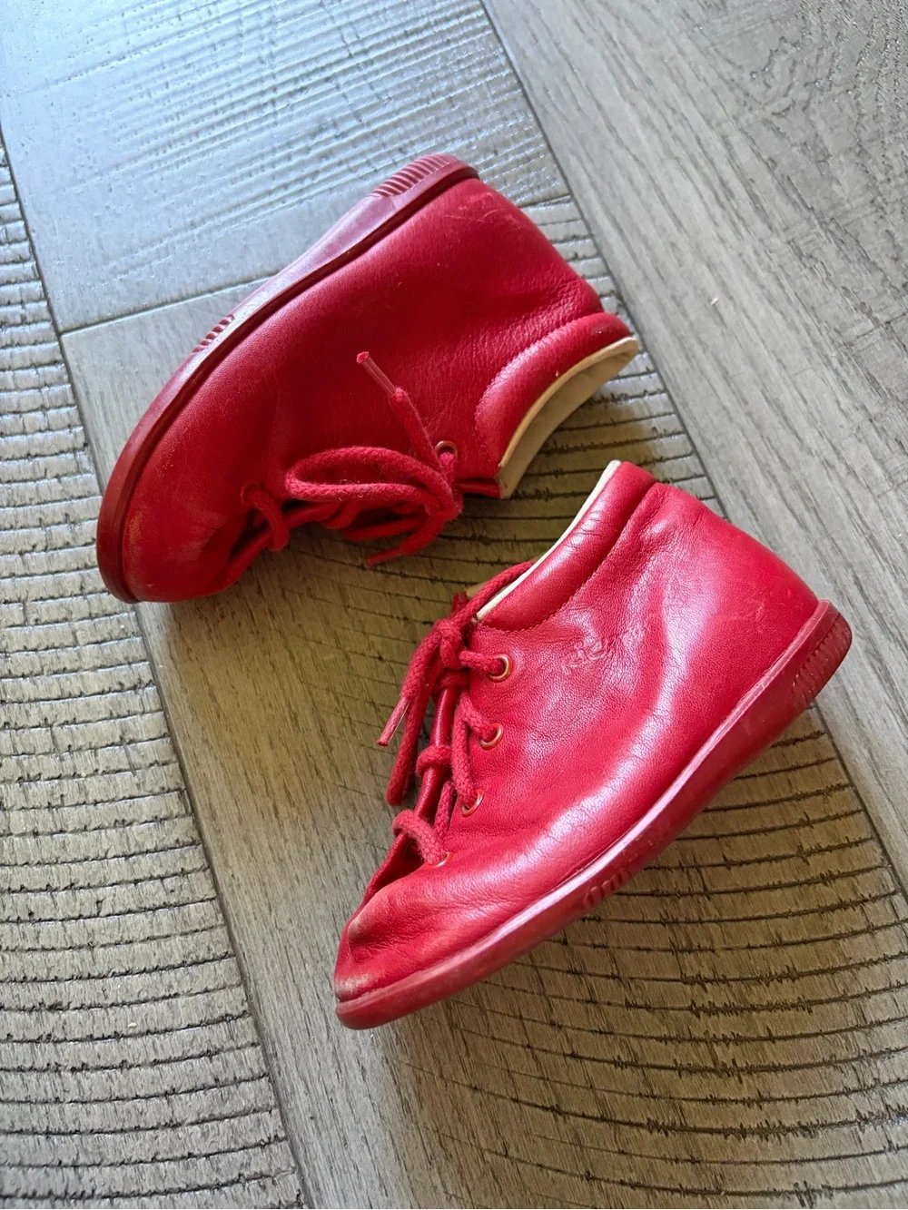 Vintage Richter Red Leather Baby First Walker Shoes EU 22 Austria
